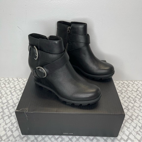 Sorel Joan of Arctic size 10 Waterproof Leather Wedge II Buckle Boot, Black - Picture 6 of 8